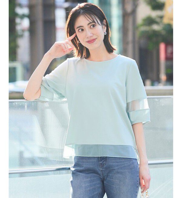 ANY SIS「チュール切替ランタンスリーブ プルオーバー」|Tシャツ・カットソー|