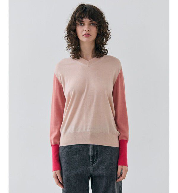 BEIGE,「【洗える】BURNET / カラーミックスVネックトップス」|ニット・セーター|Nude&times;Salmon&times;Pink