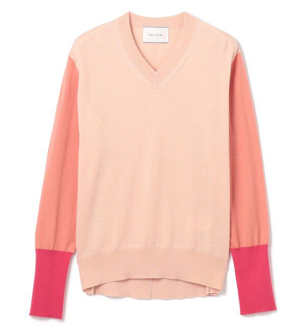 BEIGE,「【洗える】BURNET / カラーミックスVネックトップス」|ニット・セーター|