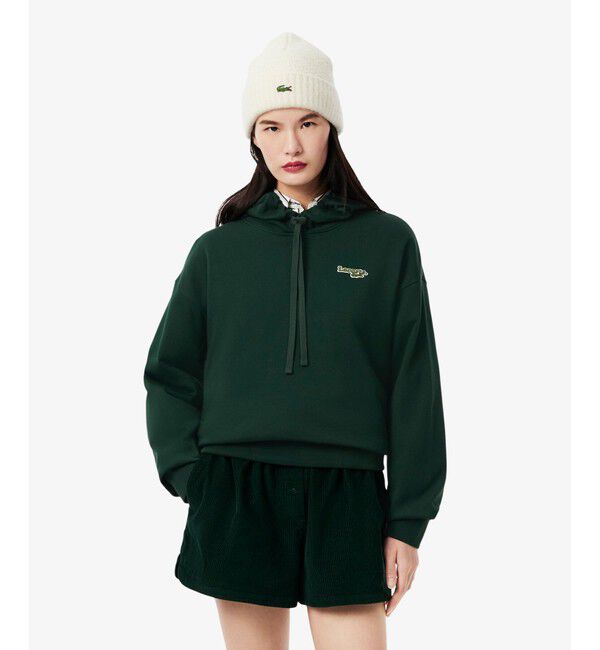 LACOSTE「ネーム＆ワニロゴパッチスウェットフーディー」|パーカー|ダークグリーン