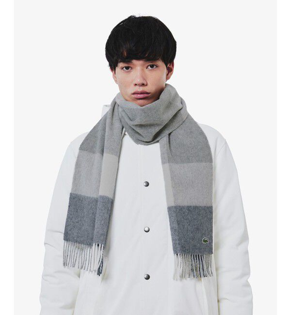 LACOSTE「メリノウールブロックチェックマフラー」|マフラー|ホワイト