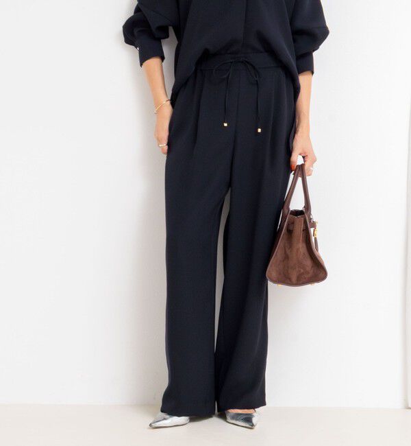 NOLLEY'S sophi「《セットアップ対応》ウォッシャブルダブルクロスサテンイージーワイドパンツ」|その他|ネイビー