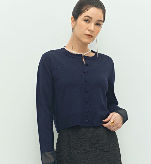 NOLLEY'S「《手洗い可能》くるみ釦シアークルーネックカーディガン」|カーディガン|