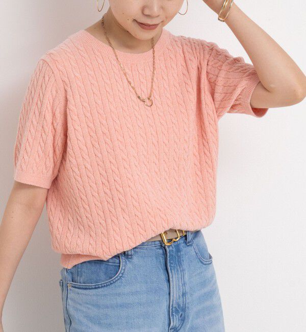 Rie Miller「《手洗い可能》《アンサンブル対応》モールヤーンミニケーブルプルオーバーニット」|ニット・セーター|ベビーピンク