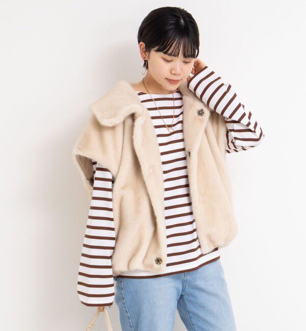 Rie Miller「エコファー衿付ベスト」|ブルゾン・スタジャン|