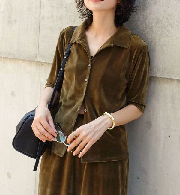 MAQWEL「【MAQWEL/マクウェル】ウォッシャブルベロア半袖シャツ」|シャツ・ブラウス|