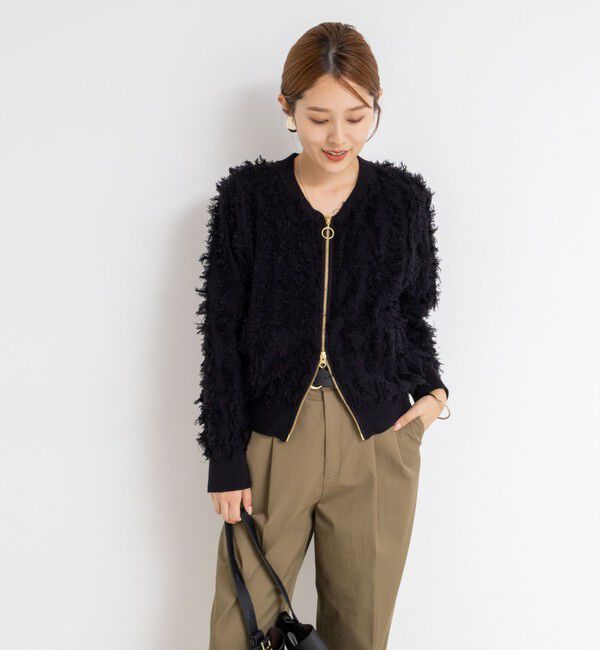 Rie Miller「《手洗い可能》カットジャガードジップアップカーディガン」|カーディガン|