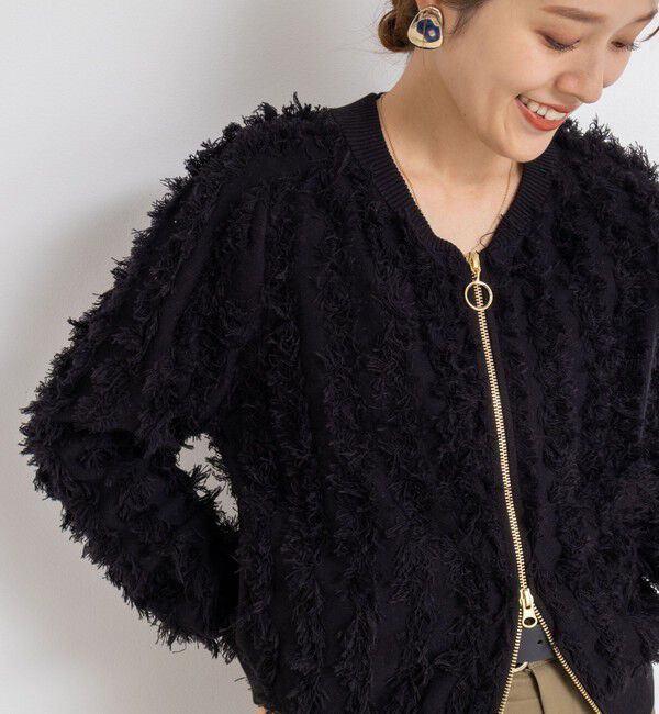 Rie Miller「《手洗い可能》カットジャガードジップアップカーディガン」|カーディガン|