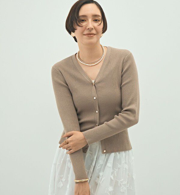 NOLLEY'S「《手洗い可能》リブ斜め柄Vネックカーディガン」|カーディガン|