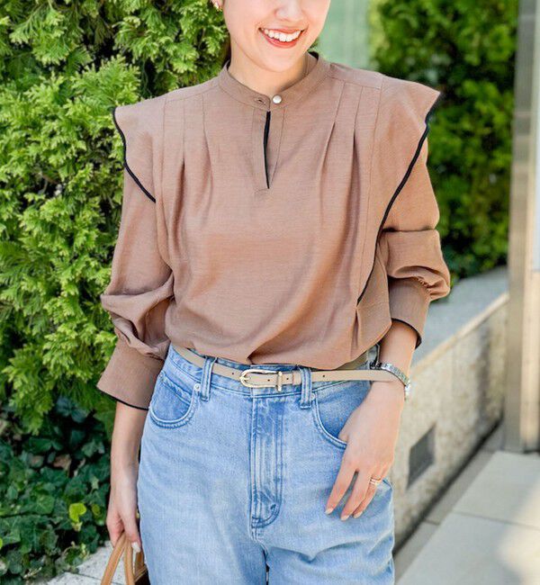 NOLLEY'S「ウォッシャブル配色パイピングブラウス」|シャツ・ブラウス|キャメル