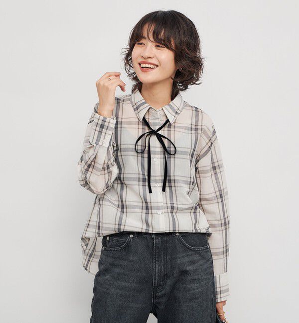 NOLLEY'S「ウォッシャブルリボン付きチェックシャツ」|シャツ・ブラウス|