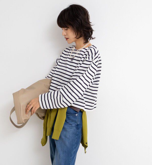 NOLLEY'S「nolnol ウォッシャブルMVSシルケットボーダーショートT」|Tシャツ・カットソー|