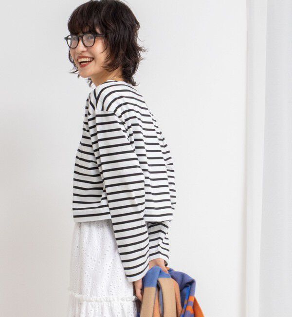 NOLLEY'S「nolnol ウォッシャブルMVSシルケットボーダーショートT」|Tシャツ・カットソー|