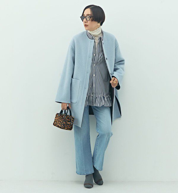 NOLLEY'S「バイカラーリバーコート」|ノーカラーコート|