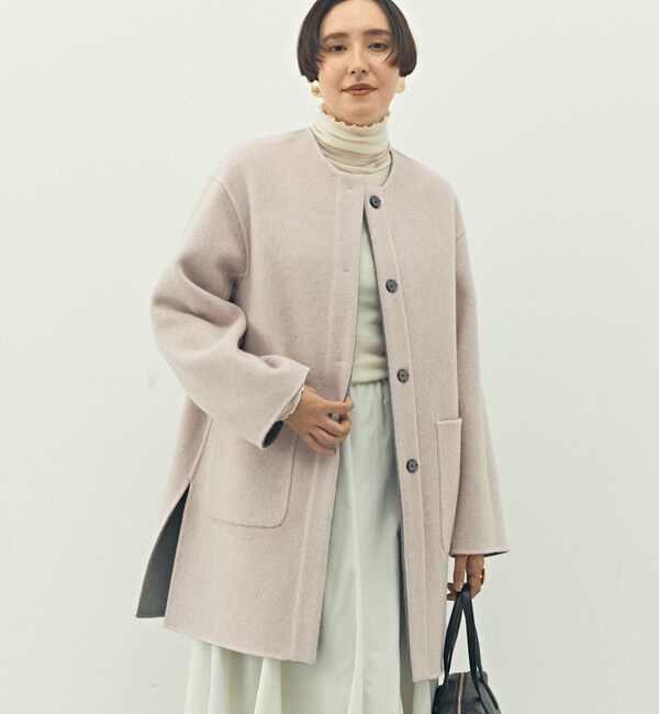 NOLLEY'S「バイカラーリバーコート」|ノーカラーコート|