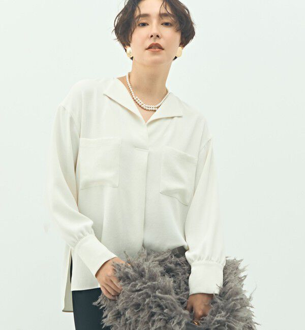 NOLLEY'S sophi「ウォッシャブルバックサテンジョーゼットオープンカラーブラウス」|シャツ・ブラウス|