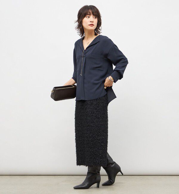 NOLLEY'S sophi「ウォッシャブルバックサテンジョーゼットオープンカラーブラウス」|シャツ・ブラウス|