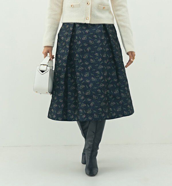 NOLLEY'S「ウォッシャブル花柄ジャガードタックスカート」|フレア|