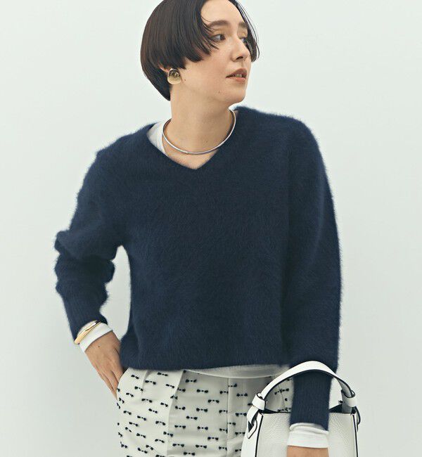 NOLLEY'S「《手洗い可能》ヘアリーストレッチVネックプルオーバーニット」|ニット・セーター|
