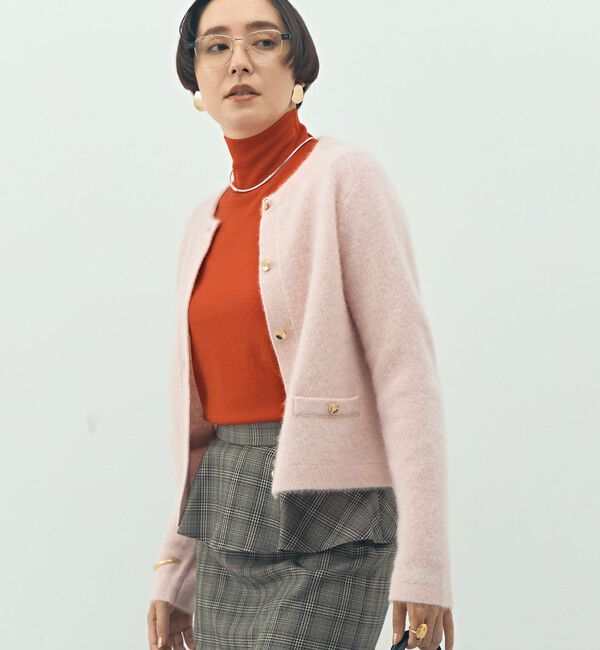 NOLLEY'S「ヘアリークルーネックニットジャケット」|カーディガン|
