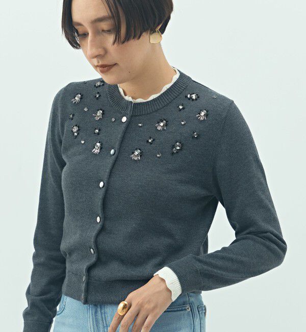 NOLLEY'S「《手洗い可能》ビジュー付きクルーネックカーディガン」|カーディガン|