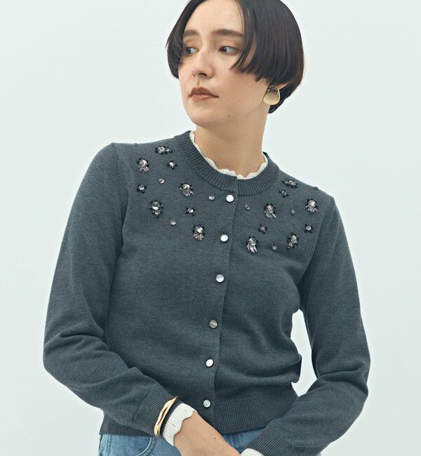 NOLLEY'S「《手洗い可能》ビジュー付きクルーネックカーディガン」|カーディガン|