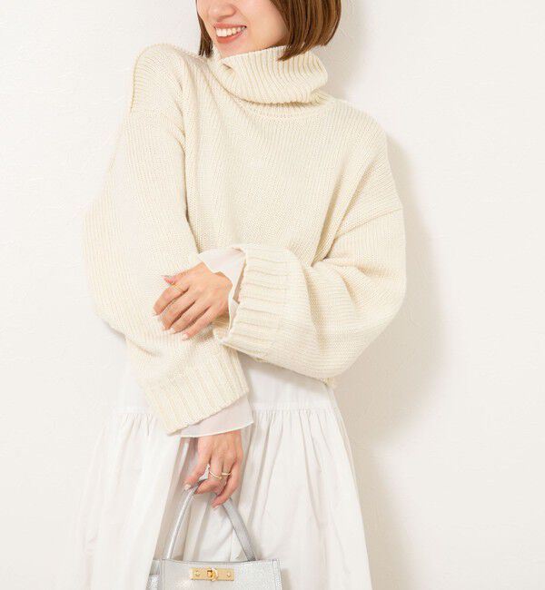 NOLLEY'S sophi「ブライト紡毛サイドジップショート丈タートルネック」|ニット・セーター|