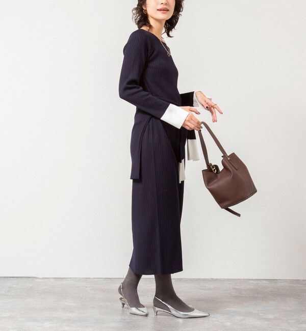 NOLLEY'S sophi「《手洗い可能》ウール混ワイドリブ袖口配色ロングワンピース」|ワンピース|