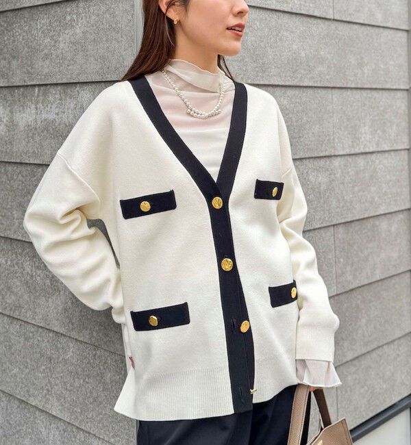 NOLLEY'S「《手洗い可能》スムース配色Vネックカーディガン」|カーディガン|