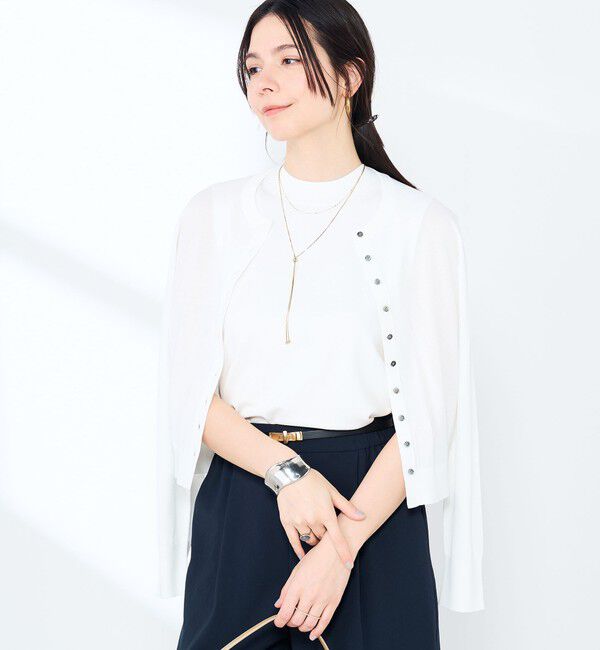 NOLLEY'S sophi「《手洗い可能/アンサンブル対応》マルチファンクションハイゲージクルーネックカーディガン」|カーディガン|ホワイト