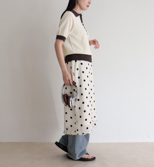 fredy emue「【接触冷感】配色ポロ衿半袖ニットプルオーバー」|ニット・セーター|