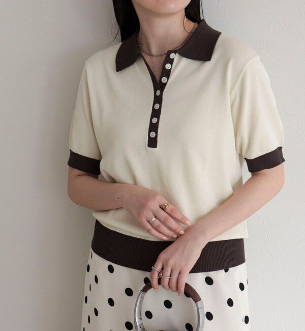 fredy emue「【接触冷感】配色ポロ衿半袖ニットプルオーバー」|ニット・セーター|