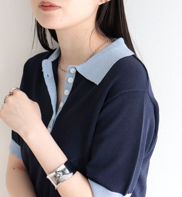 fredy emue「【接触冷感】配色ポロ衿半袖ニットプルオーバー」|ニット・セーター|