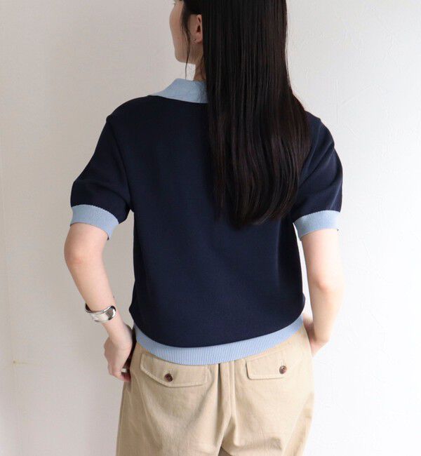 fredy emue「【接触冷感】配色ポロ衿半袖ニットプルオーバー」|ニット・セーター|