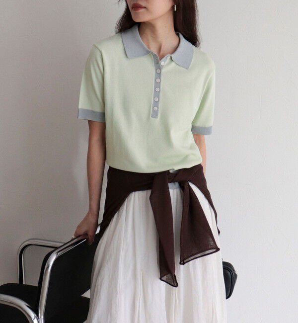 fredy emue「【接触冷感】配色ポロ衿半袖ニットプルオーバー」|ニット・セーター|