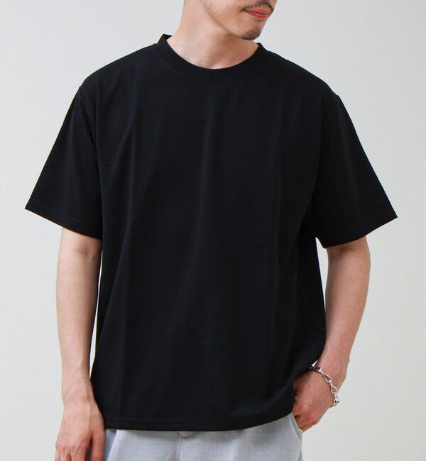 GLOSTER「【無地見えで差がつく】斜めフクレジャガードTシャツ」|Tシャツ・カットソー|ブラック