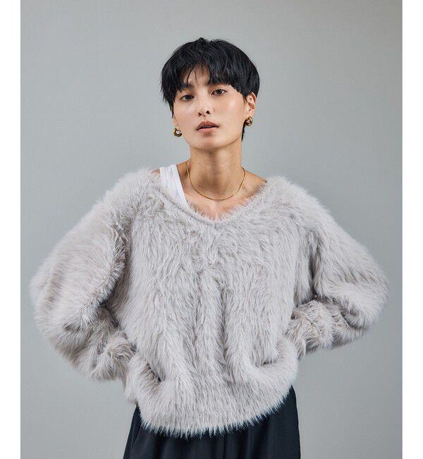 SALON adam et rope'「【WEB限定】ウォッシャブル前後2WAYシャギーニットプルオーバー」|ニット・セーター|ライトグレー(08)