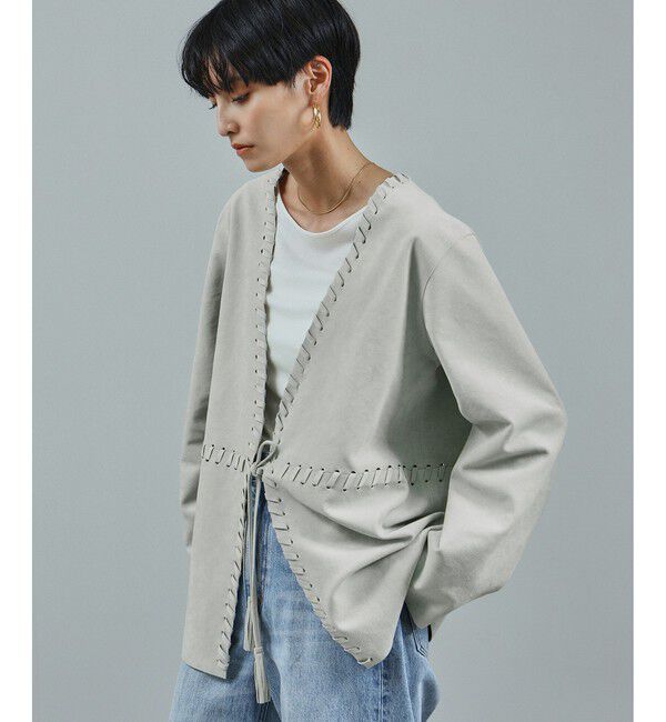 SALON adam et rope'「ウルトラスウェードノーカラータッセルジャケット」|ノーカラージャケット|オフホワイト(15)