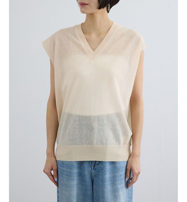 SALON adam et rope'「コットンリネンシアーVネックベスト」|ベスト・ジレ|