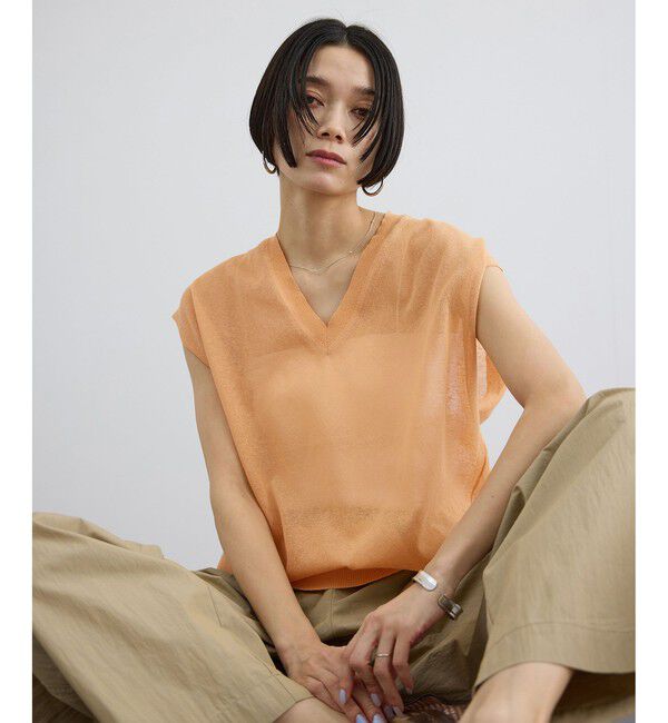SALON adam et rope'「コットンリネンシアーVネックベスト」|ベスト・ジレ|オレンジ系(71)