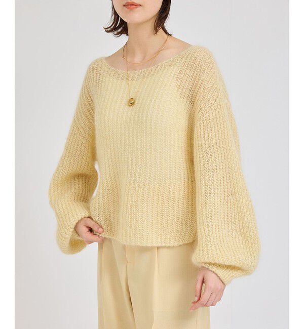 ROPE「モヘアシルク片畔ボートネックプルオーバー」|ニット・セーター|イエロー系(81)