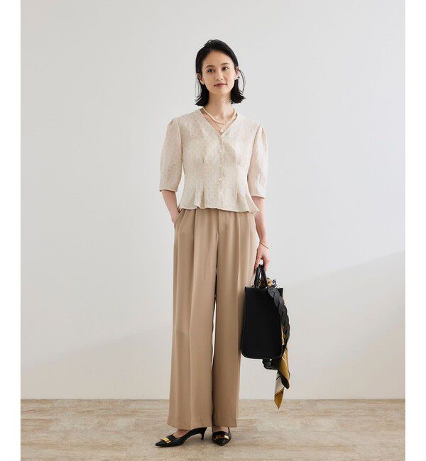 ROPE「ライトトリアセイージーワイドパンツ/セットアップ対応・イージーケア・」|チノ|