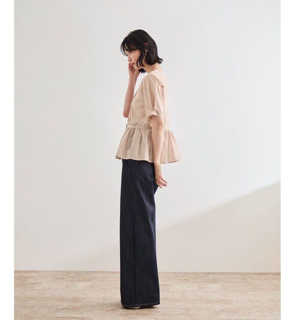 ROPE「【洗える】ストライプペプラムブラウス」|シャツ・ブラウス|