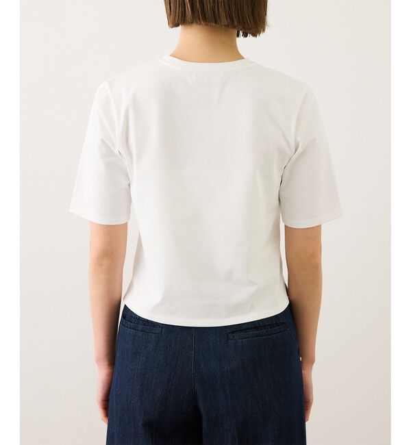 ROPE「ショート丈コンパクトTEE(白刺繍＆黒ロゴプリント)/イージーケア」|Tシャツ・カットソー|