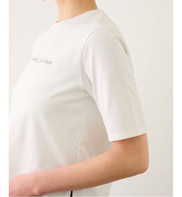ROPE「ショート丈コンパクトTEE(白刺繍＆黒ロゴプリント)/イージーケア」|Tシャツ・カットソー|
