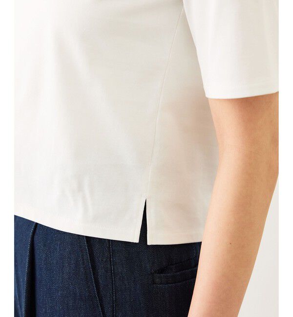 ROPE「ショート丈コンパクトTEE(白刺繍＆黒ロゴプリント)/イージーケア」|Tシャツ・カットソー|