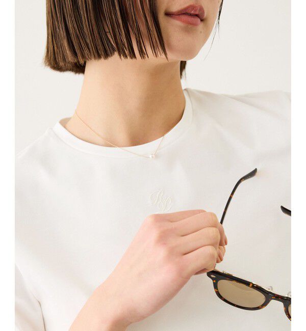 ROPE「ショート丈コンパクトTEE(白刺繍＆黒ロゴプリント)/イージーケア」|Tシャツ・カットソー|