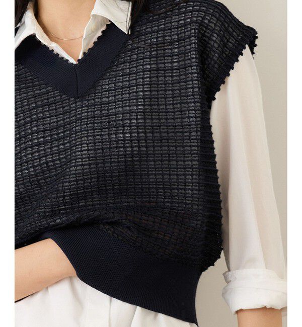 ROPE「ピンタックサマーノースリーブニット/イージーケア」|ニット・セーター|ネイビー(40)