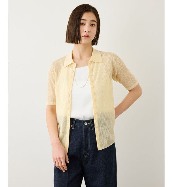 ROPE「シルクリネンポロ襟ニットカーディガン/イージーケア」|カーディガン|