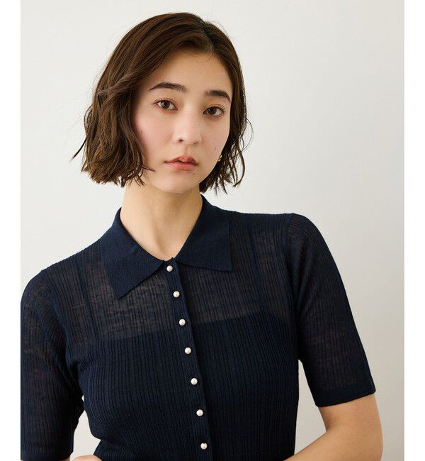 ROPE「シルクリネンポロ襟ニットカーディガン/イージーケア」|カーディガン|